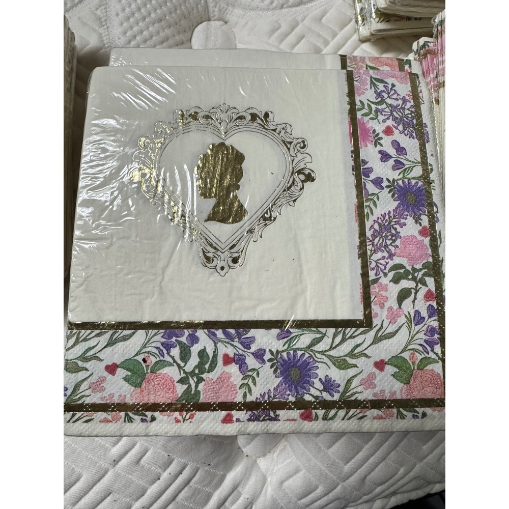 10 pk Bridgerton Shondaland Paper Napkins 16 Count 2 Ply Floral Gold Foil Queen